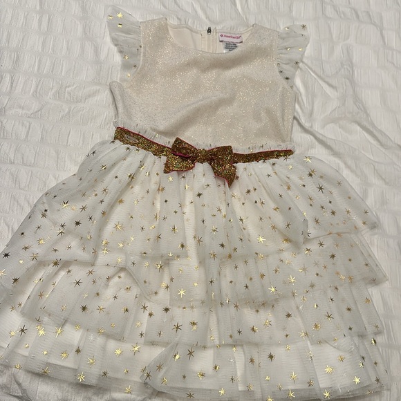 EUC AMERICAN GIRL DRESS - cream & gold party holiday dress size 7 - Picture 5 of 7